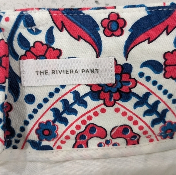 NWOT LOFT By Ann Taylor Marisa Riviera Pants Tile Print Pink Blue Crop Slim 0 - Picture 12 of 14